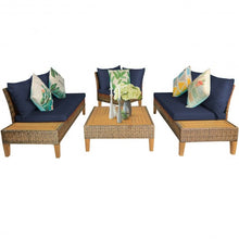 Load image into Gallery viewer, 4PCS Patio Rattan Furniture Set with Wooden Side Table-Navy