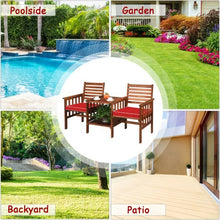 Load image into Gallery viewer, 3 pcs Outdoor Patio Table Chairs Set Acacia Wood Loveseat-Red