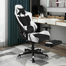 Load image into Gallery viewer, PU Leather Gaming Chair with USB Massage Lumbar Pillow and Footrest-White
