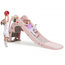 Load image into Gallery viewer, 3-in-1 Kids Climber Slide Play Set with Basketball Hoop and Ball-Pink