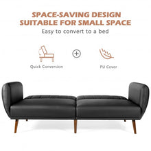 Load image into Gallery viewer, Convertible Futon Sofa Bed PU Adjustable Couch Sleeper with Wood Legs-Black