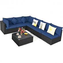 Load image into Gallery viewer, 7-Piece Outdoor Wicker Patio Sofa Set with 2 Pillows and Cushions-Navy