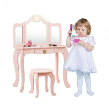 Load image into Gallery viewer, Kids Makeup Dressing Table with Tri-folding Mirror and Stool-Pink