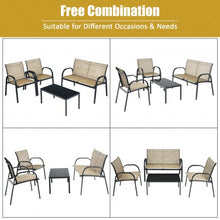 Load image into Gallery viewer, 4 pcs Patio Furniture Set with Glass Top Coffee Table-Brown