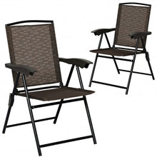 Load image into Gallery viewer, 2 Pcs Folding Sling Chairs with Steel Armrest and Adjustable Back for Patio