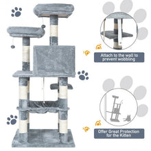 Load image into Gallery viewer, 55" Multi-Level Kitten Activity Tower with Hammock-Light Gray