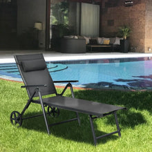 Load image into Gallery viewer, Patio Lounge Chair with Wheels Neck Pillow Aluminum Frame Adjustable-Gray