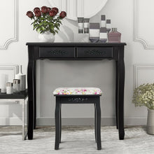 Load image into Gallery viewer, Vanity Wood Dressing Stool Padded Piano Seat with Rose Cushion-Black