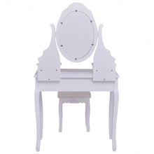 Load image into Gallery viewer, Wooden Vanity Set with 360° Rotating Oval Mirror and Cushioned Stool-White