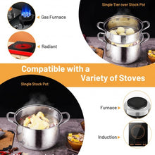 Load image into Gallery viewer, 2-Tier Steamer Pot Saucepot Stainless Steel with Tempered Glass Lid