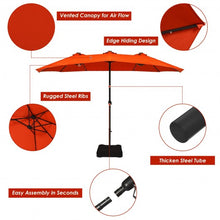 Load image into Gallery viewer, 15 Ft Solar LED Patio Double-sided Umbrella Market Umbrella with Weight Base-Orange