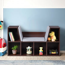 Load image into Gallery viewer, 6-Cubby Kid Storage Bookcase Cushioned Reading Nook-Brown