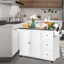Load image into Gallery viewer, Kitchen Island 2-Door Storage Cabinet with Drawers and Stainless Steel Top-White