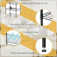 Load image into Gallery viewer, 4-Wire Shelving Metal Adjustable Storage Rack with Removable Hooks-Black