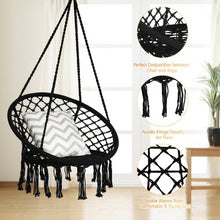 Load image into Gallery viewer, Hanging Macrame Hammock Chair with Handwoven Cotton Backrest-Black