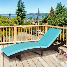 Load image into Gallery viewer, Patio Folding Adjustable Rattan Chaise Lounge Chair with Cushion-Turquoise