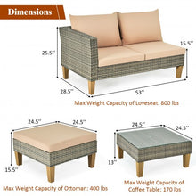 Load image into Gallery viewer, 4PCS Patio Rattan Furniture Set Cushioned Loveseat-Brown