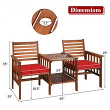 Load image into Gallery viewer, 3 pcs Outdoor Patio Table Chairs Set Acacia Wood Loveseat-Red