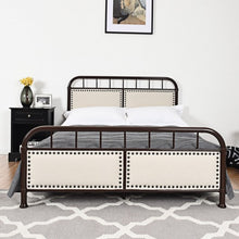 Load image into Gallery viewer, Full Size Metal Upholstered Panel Headboard Bed Frame-Chocolate