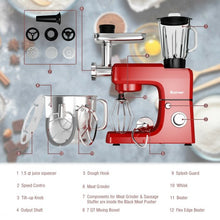 Load image into Gallery viewer, 3-in-1 Multi-functional 6-speed Tilt-head Food Stand Mixer-Red