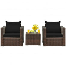 Load image into Gallery viewer, 3 Pcs Patio Conversation Rattan Furniture Set with Cushion-Black