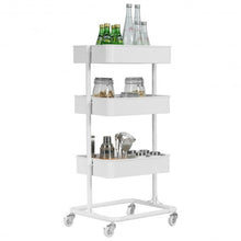 Load image into Gallery viewer, 3-Tier Metal Rolling Storage Cart Mobile Organizer with Adjustable Shelves-White