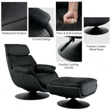 Load image into Gallery viewer, Top Grain Leather Swivel Rocking Chair and Ottoman Set with Locking Handle-Black