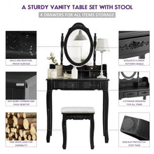 Load image into Gallery viewer, Vanity Table Set with Oval Mirror and 4 Drawers-Black