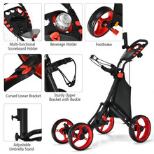 Load image into Gallery viewer, Lightweight Foldable Collapsible 4 Wheels Golf Push Cart-Red