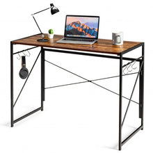 Load image into Gallery viewer, Folding Computer Desk Writing Study Desk Home Office with 6 Hooks-Rustic Brown