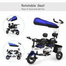 Load image into Gallery viewer, Twins Kids Baby Tricycle With Safety Double Rotatable Seat-Blue