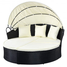 Load image into Gallery viewer, Outdoor Patio Rattan Round Retractable Canopy Daybed