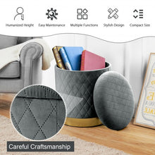 Load image into Gallery viewer, Round Storage Ottoman with Exquisite Pattern and Golden Metal Base for Bedroom