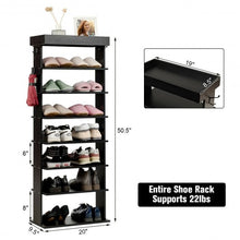 Load image into Gallery viewer, 7-Tier Vertical Design Wooden Shoe Storage Shelf with Hooks-Black