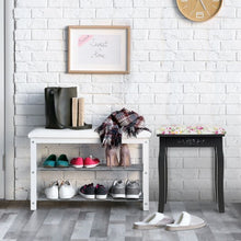 Load image into Gallery viewer, Vanity Wood Dressing Stool Padded Piano Seat with Rose Cushion-Black