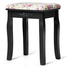 Load image into Gallery viewer, Vanity Wood Dressing Stool Padded Piano Seat with Rose Cushion-Black