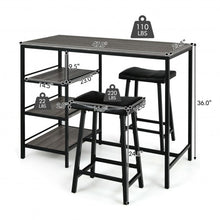 Load image into Gallery viewer, 3 Pcs Counter Height Dining Bar Table Set w/ 2 Stools and 3 Storage Shelves-BK