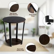 Load image into Gallery viewer, 2-tier Round End Table with Storage Shelf & Metal Frame-Walnut
