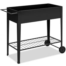 Load image into Gallery viewer, Raised Garden Bed Elevated Planter Box on Wheels Steel Planter with Shelf-Black