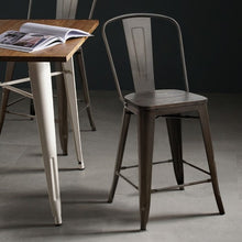 Load image into Gallery viewer, Set of 4 Rustic Metal Wood Bar Chairs with Seat-Gun