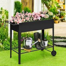 Load image into Gallery viewer, Raised Garden Bed Elevated Planter Box on Wheels Steel Planter with Shelf-Black