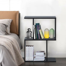 Load image into Gallery viewer, 2-tier S-Shaped Bookcase Free Standing Storage Rack Wooden Display Decor Black