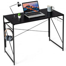 Load image into Gallery viewer, Folding Computer Desk Writing Study Desk Home Office with 6 Hooks-Black