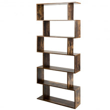 Load image into Gallery viewer, 6-Tier S-Shaped Bookcase Z-Shelf Style Storage Bookshelf-Coffee
