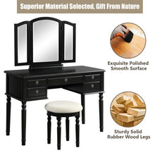 Load image into Gallery viewer, Tri-Fold Mirror Table Stool Wooden Vanity Make Up Dressing Set-Black