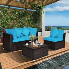 Load image into Gallery viewer, 4 Pcs Ottoman Garden Deck Patio Rattan Wicker Furniture Set Cushioned Sofa