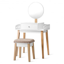Load image into Gallery viewer, Wooden Makeup Dressing Mirror Table Set with Drawer
