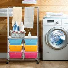 Load image into Gallery viewer, 6 Drawer Rolling Storage Cart with Hanging Bar -Multicolor