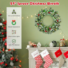 Load image into Gallery viewer, 24-Inch Pre-lit Flocked Christmas Spruce Wreath with LED Lights