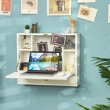 Load image into Gallery viewer, Wall Mounted Folding Laptop Desk Hideaway Storage with Drawer-White